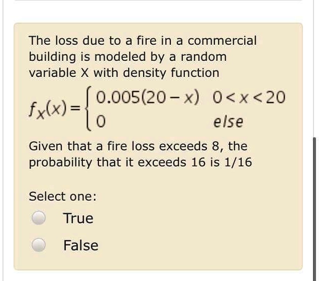 The loss due to a fire in a commercial building is modeled by a random
