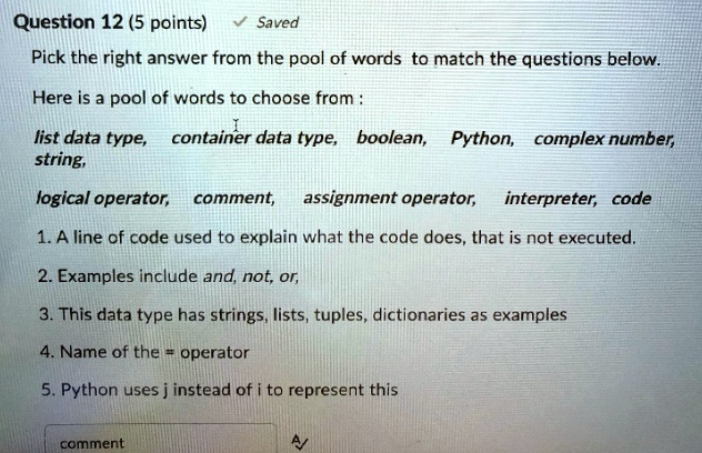 Pick the right answer from the pool of words to match the questions ...