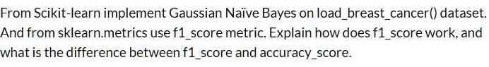 SOLVED: Find F1 score and Accuracy based on loadbreastcancer() dataset ...