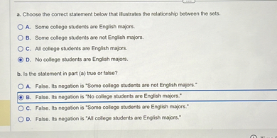 SOLVED: a. Choose the correct statement below that illustrates the ...