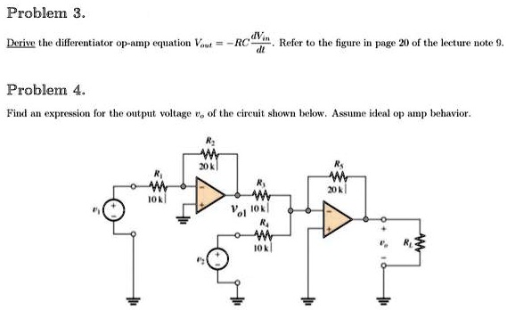 SOLVED: Problem 3. Derive the differentiator op-amp equation Vout = -RC ...