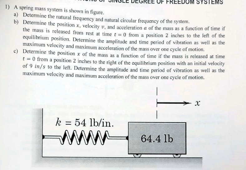 1) A spring mass system is shown in figure. DEGREE OF...