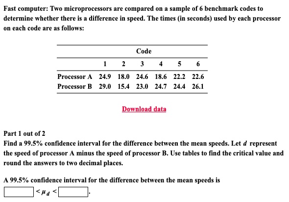 Solved Two microprocessors are compared on a sample of six