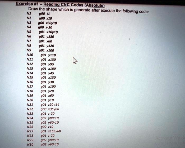 SOLVED Exercise 1 Reading CNC Codes (Absolute) Draw the shape which