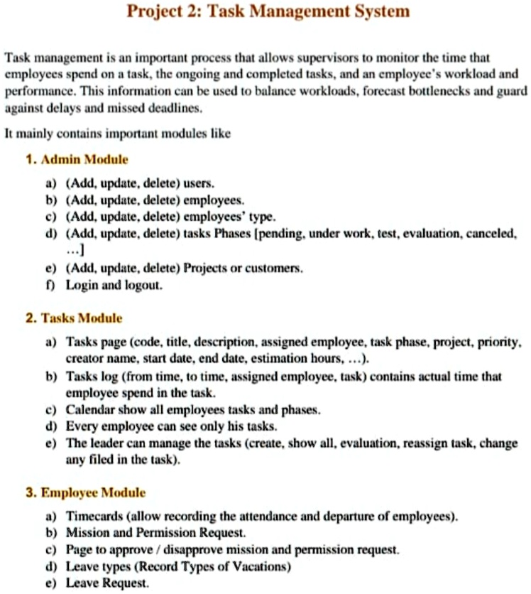 Project 2: Task Management System Task management is an important ...