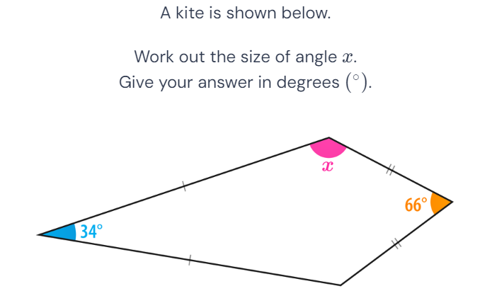 SOLVED: A kite is shown below. Work out the size of angle x. Give your ...