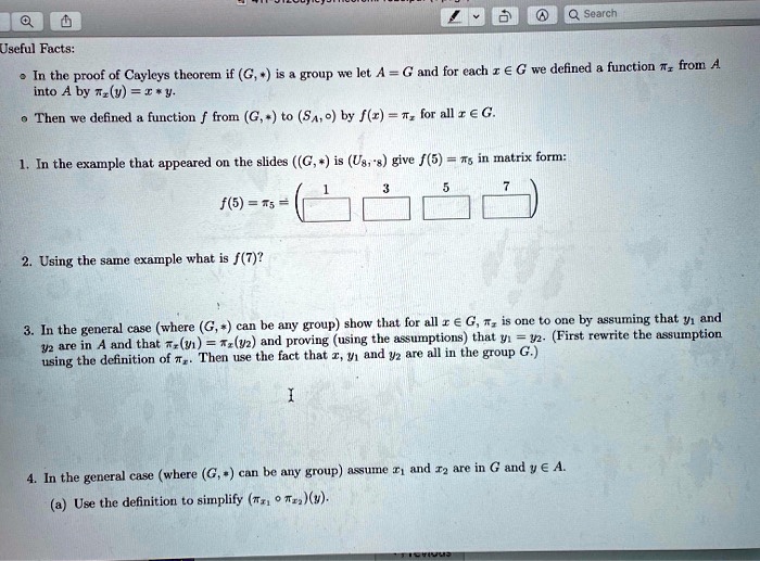 Solved Search Uselul Facts E Let A G And For Each A G We Defined Function Tr From In The Proof O Cuylcys Theorem G Froup Into By Y
