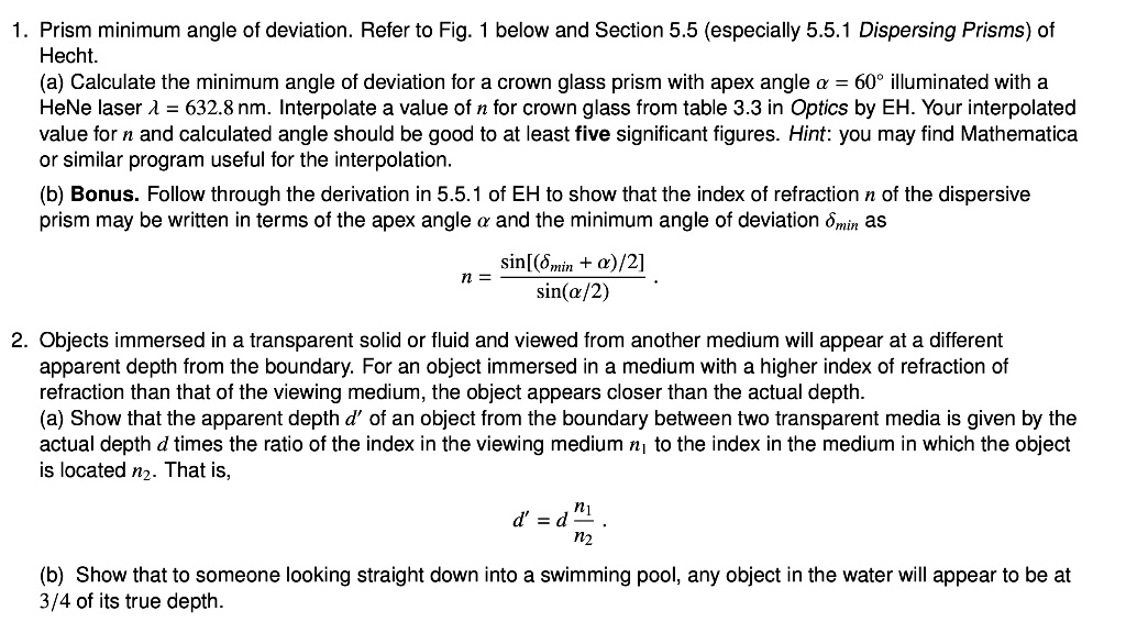 SOLVED Prism minimum angle of deviation Refer to Fig below and