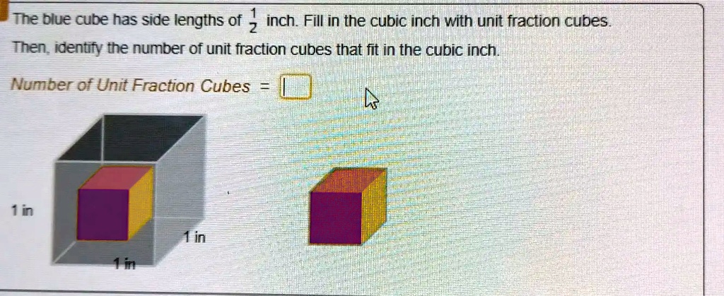 SOLVED: The blue cube has side lengths of 2 inches. Fill in the cubic ...