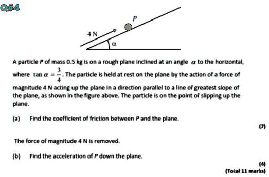 A particle p of mass 0.5 kg is 2025 on a rough plane inclined at an angle