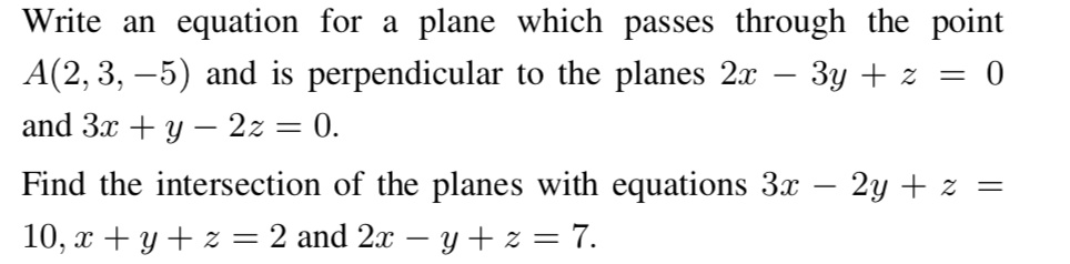 SOLVED: Write an equation for plane which passes through the point A(2 ...