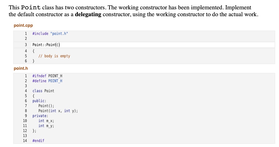 This Point class has two constructors. The working constructor has been ...