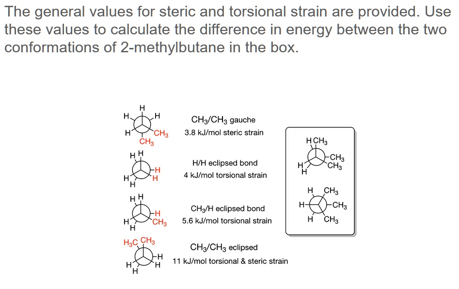 SOLVED: The general values for steric and torsional strain are provided ...