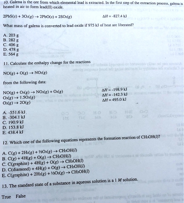 SOLVED: I0. Galena the ore from which elemental lead is extracted. In ...