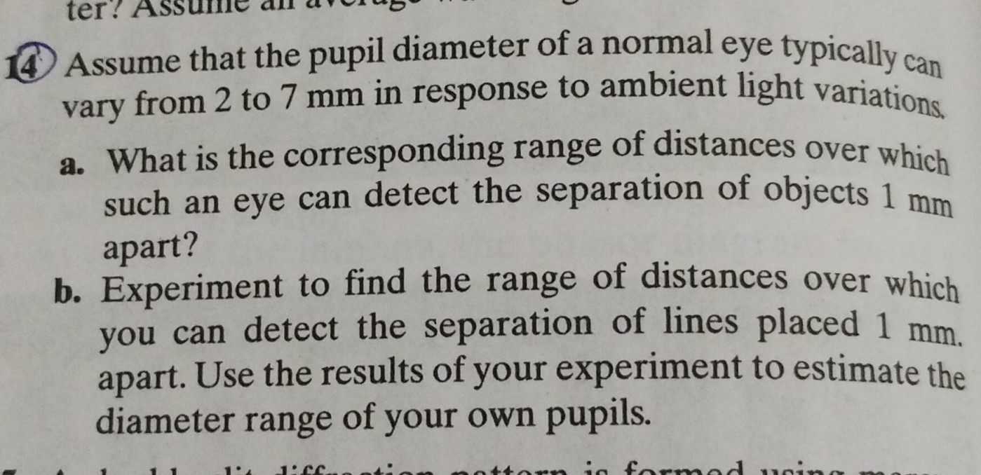 SOLVED: (4) Assume that the pupil diameter of a normal eye typically ...