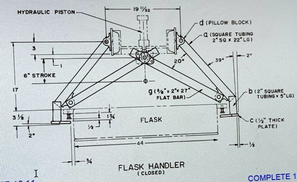 Given the assembly drawing of the foundry flask handler, draw a ...