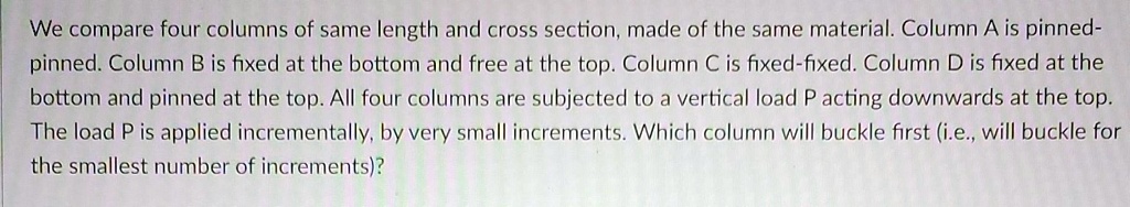Ask Column SOLVED: We compare four columns of the same length and cross-section ...