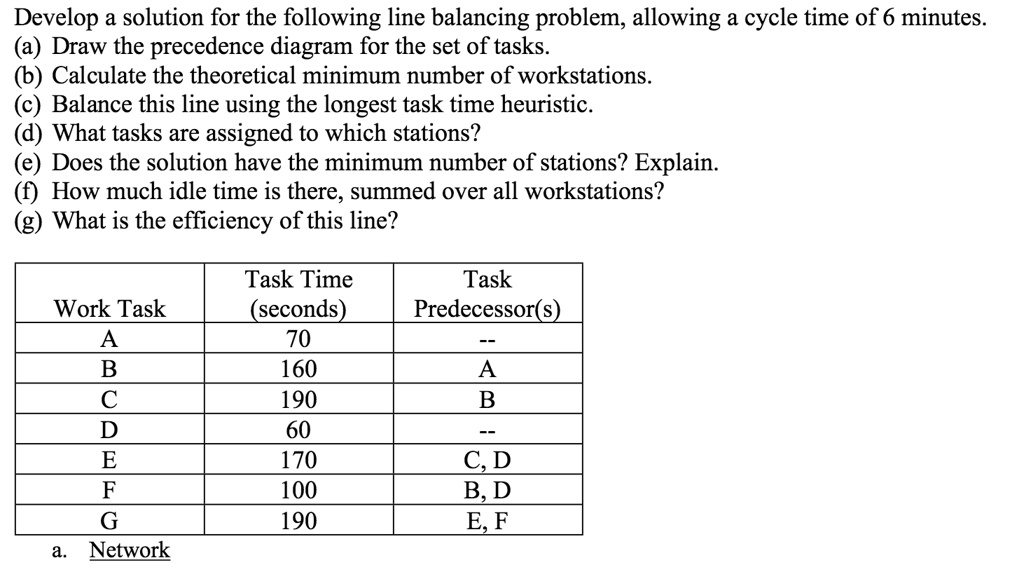 SOLVED: 'Line Balancing Problem, Allowing A Cycle Time Of 6 Minutes ...