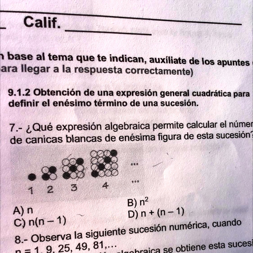 SOLVED: Ayudaaa En La Pregunta 7 Calif. Base Al Tema Que Te Indican ...