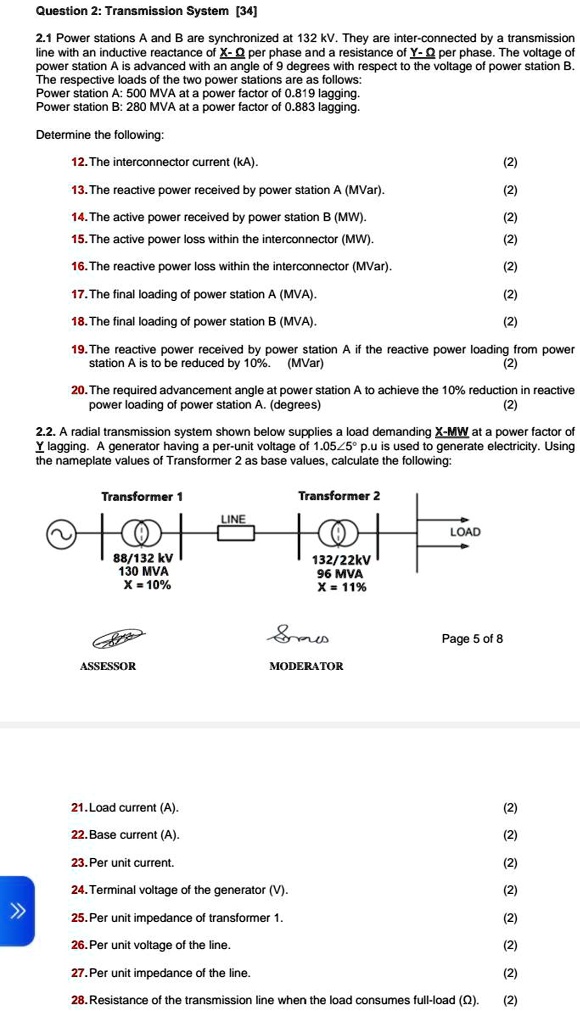 SOLVED: Question 2: Transmission System [34] 21 Power stations A and B ...