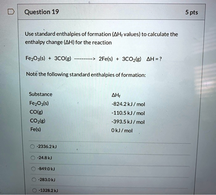 SOLVED Use standard enthalpies of formation (AH; values) to calculate