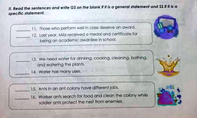 What's In Check☑if the sentence is in general statement and cross