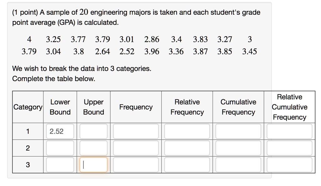 point a sample of 20 engineering majors is taken and each students ...
