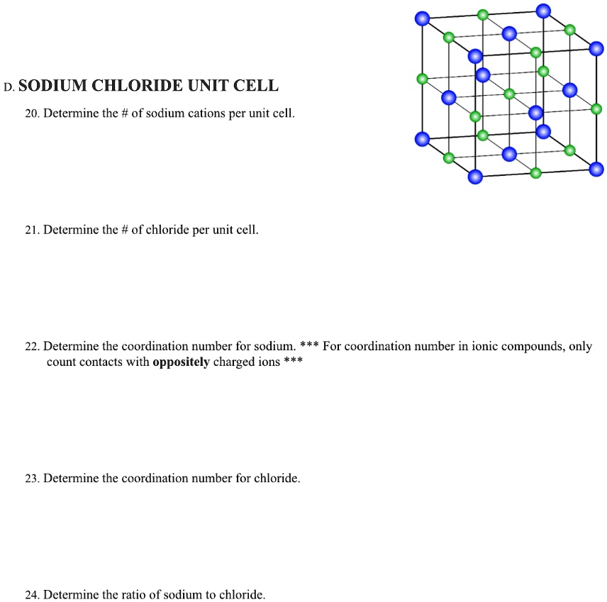 Solved D Sodium Chloride Unit Cell 20 Determine The Of Sodium Cations Per Unit Cell 21