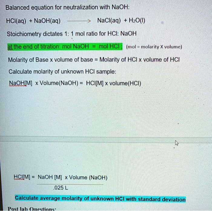SOLVED Balanced equation for neutralization with NaOH HCl(aq) + NaOH