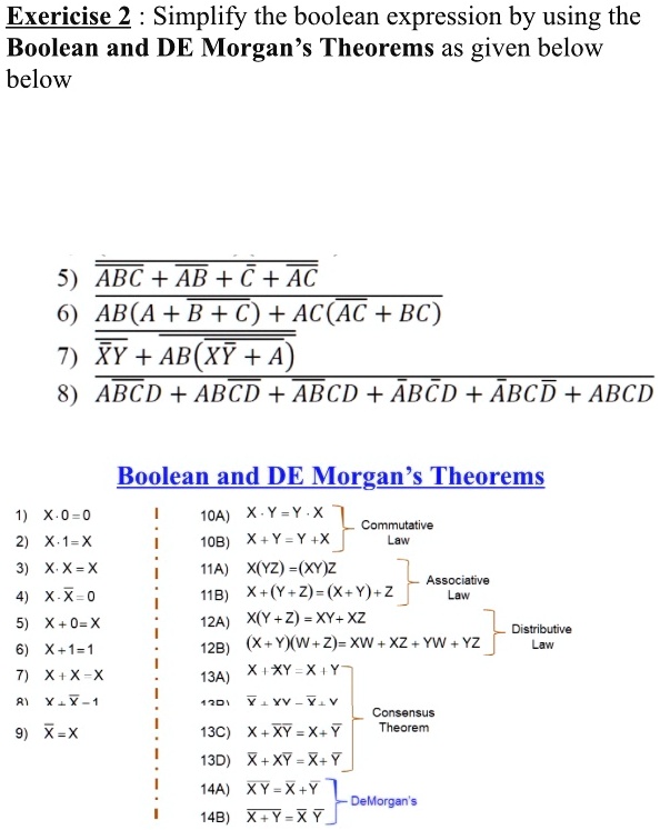 SOLVED: Exericise 2 Simplify The Boolean Expression By Using The ...