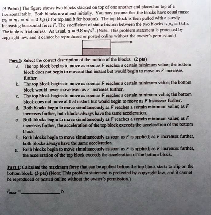 SOLVED: [5 Points] The figure shows two blocks stacked on top of one ...