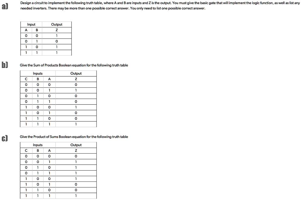 SOLVED: a] Design a circuit to implement the following truth table ...