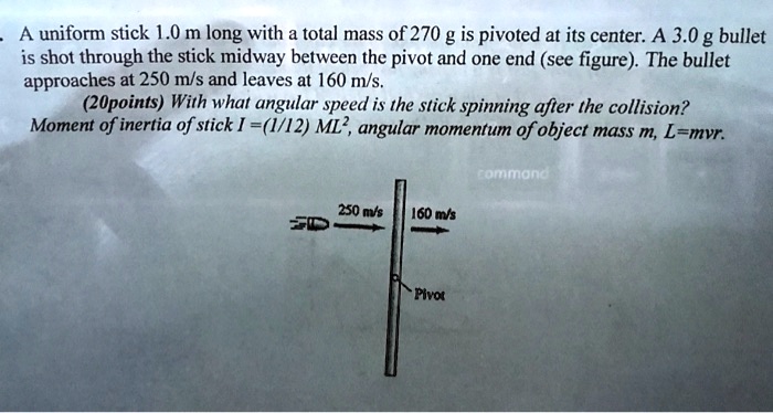 SOLVED: A uniform stick 1.0 m long with total mass of 270 g is pivoted ...