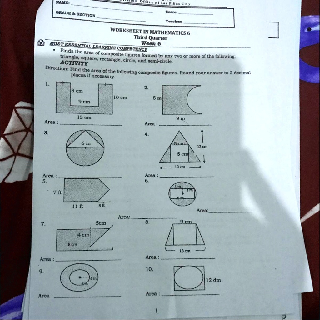 Area of Composite Shapes Worksheet, image size:1024x1024