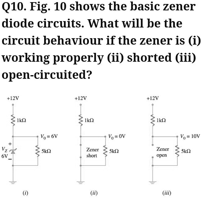 SOLVED Q10. Fig. 10 shows the basic zener diode circuits. What will be