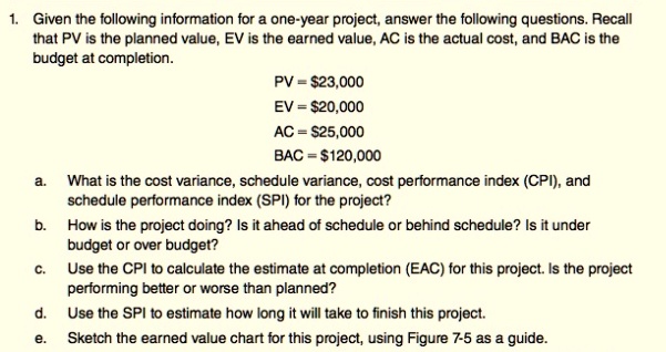 SOLVED: That PV is the planned value, EV is the earned value, AC is the ...