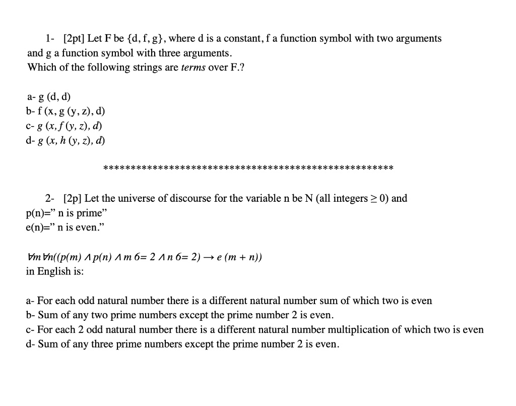 Solved Let F Be D F G Where D Is A Constant F A Function Symbol With Two Arguments And G A