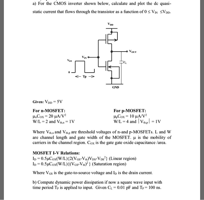 SOLVED For the CMOS inverter shown below, calculate and plot the dc