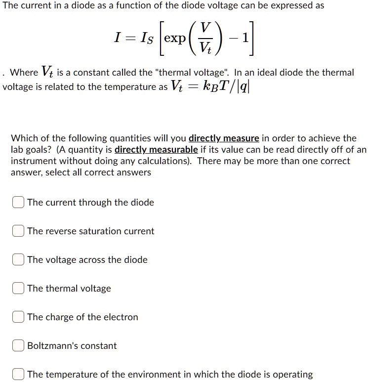 The current in a diode as a function of the diode voltage can be ...