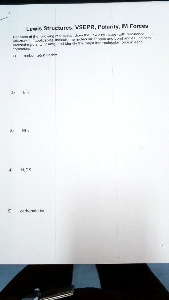 SOLVED: Lewis Structures, VSEPR, Polarity, And Intermolecular Forces Of ...