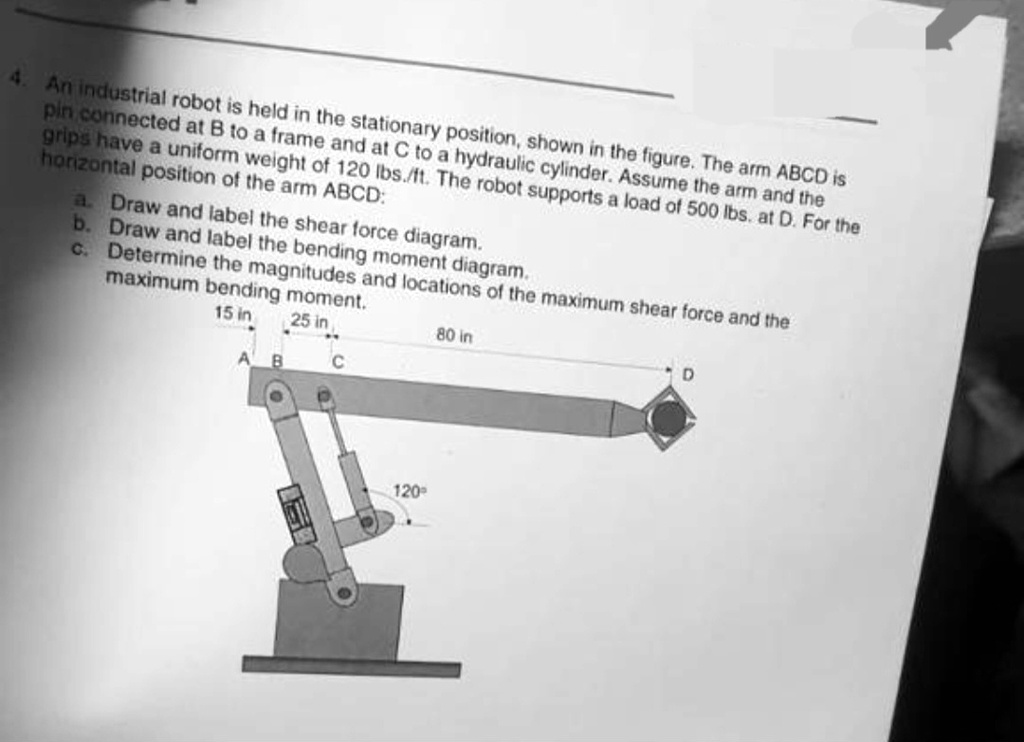 An industrial robot is held in the stationary position, shown in the ...