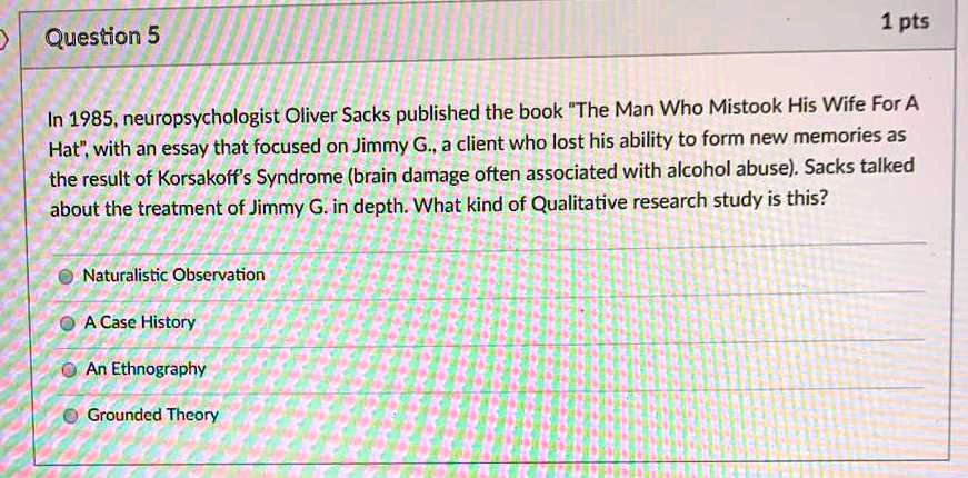 SOLVED: In 1985, neuropsychologist Oliver Sacks published the book 