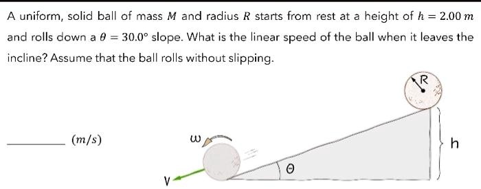 SOLVED: A uniform, solid ball of mass M and radius R starts from rest ...