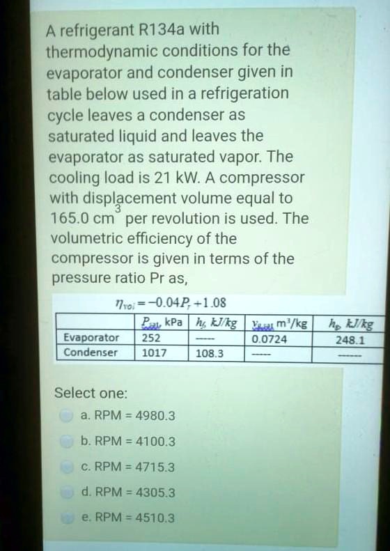 SOLVED A refrigerant R134a with thermodynamic conditions for the