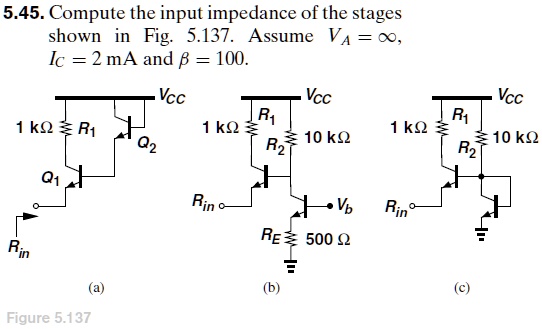 5.45. Compute the input impedance of the stages shown in...