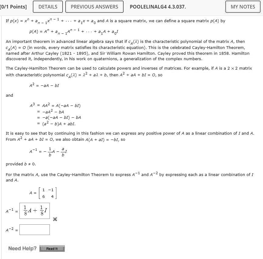 SOLVED: If p(x) = a0 + a1x + a2x^2 + ... + anxn is a polynomial and A ...