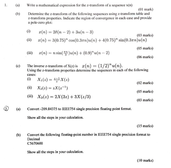 SOLVED: (a) Write a mathematical expression for the z-transform of a ...