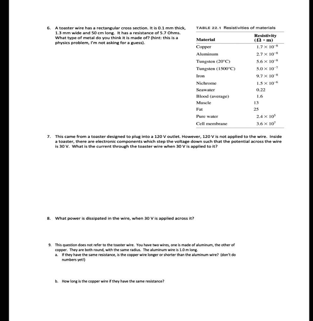 SOLVED:toaster wire has a rectangular cross section It is 0.1mm thick ...