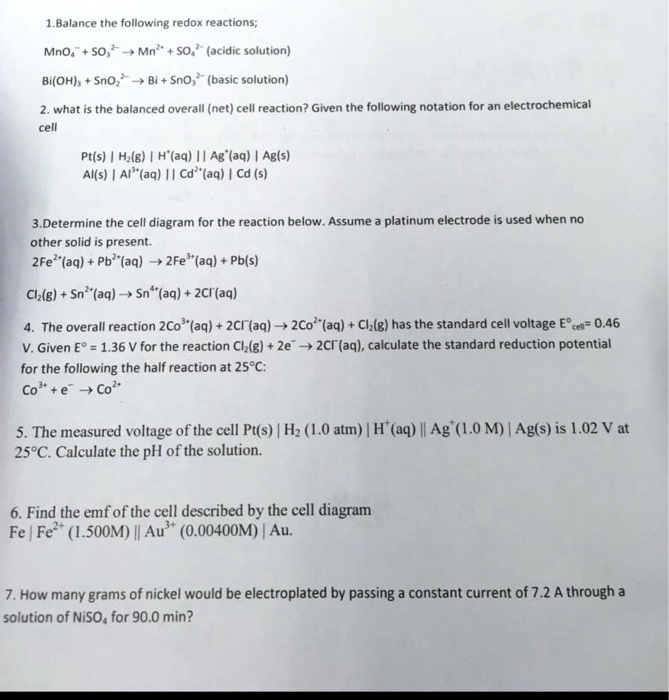 SOLVED1Balance the following redox reactions MnOa SO, Mn" (acidic