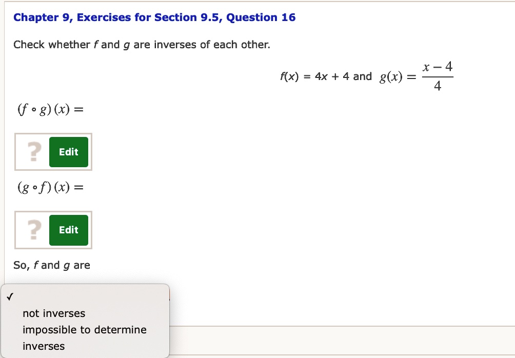 Inverse Gunction Exercise chapter 9 exercises for section 95 question 16 check whether f and g ...
